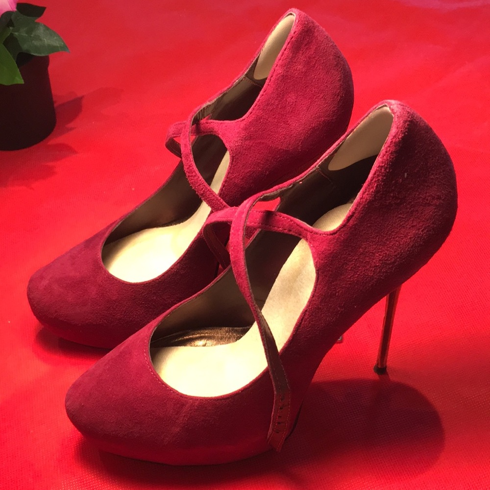 Aldo Maroon Stiletto Platform Pumps with Straps